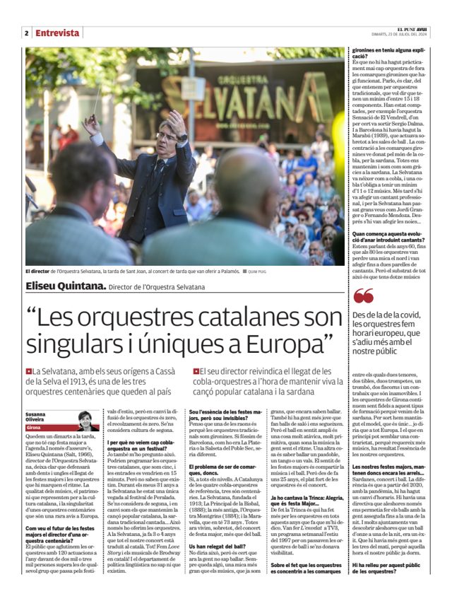 Les orquestres catalanes són singulars i úniques a Europa · El Punt Avui, 23/07/2024